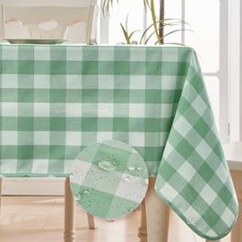 BALCONY & FALCON Rectangular Checkered Tablecloth Waterproof Washable Gingham Reversible Table Cloth for Outdoor Picnic Kitchen Holiday Buffet Banquet Easter Party (Light Green, 57 x 118 inch)