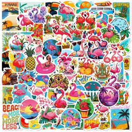 Flamingo Stickers, Doyomtoy Pack of 100 Hawaii Graffiti Stickers Flamingo Birthday DIY for Guitar Luggage Car Laptop Phone Sticker Scrapbook