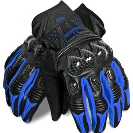 Kaedear KDR-GL1-BL-M Men’s Motorcycle Gloves, Smartphone and Touchscreen Compatible, Punched Goatskin Leather, Carbon Protectors, Non-Slip, Impact Resistant, Breathable, For Spring, Summer, Fall