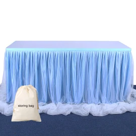 aromm Tulle Table Skirt Cover for Baby Shower Wedding Parties Table Decor 9FT (L275cm×H77cm) Blue