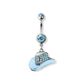 Pierced Owl 14GA 316L Stainless Steel CZ Crystal Paved Cowboy Hat Belly Button Ring, Stainless Steel, Cubic Zirconia, cubic zirconia