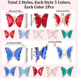 SUNNYCLUE 1 Box 20Pcs Crystal Butterfly Charms Colorful Rhinestone Glass Butterflies Beads Red Green Blue Butterfly Linking Connector Charms Double Loops Animal Connectors for Jewelry Making Charms