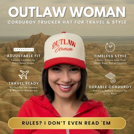 Two Tone Vintage Corduroy Snapback Hat - Outlaw Woman - Red/Beige