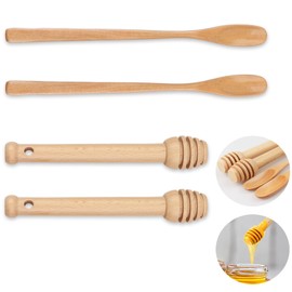 Wooden Honey Dipper Stick Honeycomb: 5.5 Inch Wood Honey Spoons for Tea Stirrers - Honey Stirrers Mixing for Honey Jar Dispense Drizzle Wedding Party Gift