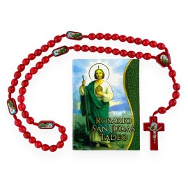 Novena a San Judas Tadeo Rosario Rojo Madera Prayer Book Spanish 2 PC Gift Set