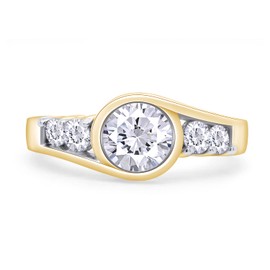 SAVEARTH DIAMONDS 1 Carat Center 6MM Round Cut Lab Created Moissanite Solitaire Swirl Engagement 5 Stone Bridal Ring For Women In 14K Yellow Gold Over Sterling Silver (G-H Color,VVS1 Clarity 1 Cttw)-8