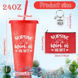 Teenyyou 30 Sets Nurse Appreciation Gifts Bulk, 24 oz Reusable Multicolor Plastic Tumbler Cup with Straw Lid, Makeup Bags Keychains for Women Nurse Week 2025 Graduation Thank You Gift(Modern)