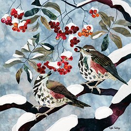 Museums & Galleries Pack of 5 Artistic Charity Christmas Cards - Redwings and Rowan - Lovely Festive Illustration by Kate Findlay - 5 Cards of 1 Design
