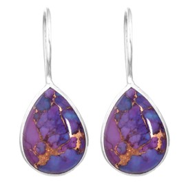 Jeweloporium 925 Sterling Silver Earring for Women Copper Purple Turquoise Gemstone Drop Dangle Boho Silver Earring New Year Gift Statement Jewelry