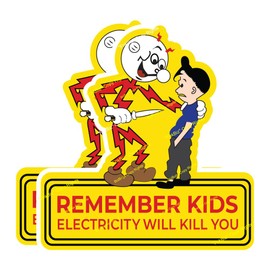 2 Pack Remember Kids Electricity Will Kill You Sticker Electricians Vinyl Decal for Electric Panel Meter Waterproof Indoor and Outdoor Hard Hat Helmet Walls Kilowatt Warning Caution Funny Sticker