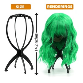 quesdom 4 Pack Wig Stand, 14.2 Inches Travel Head Stand for Multiple Wigs, Premium Portable Wig Holder (Black)
