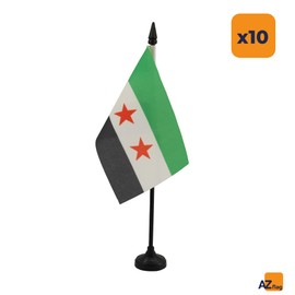 AZ FLAG Pack of 10 Syrian Table Flags - Free Syrian Army - 15 x 10 cm - 10 Mini Desktop Flags 100% Polyester with 25 cm Flag Pole and Black Plastic Base