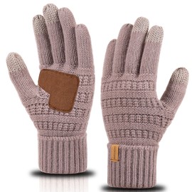 REDESS Winter Cable Knit Gloves Touchscreen Texting Soft Thick Fleece Lined Warm Palm Patches Anti-Slip Gloves for Women