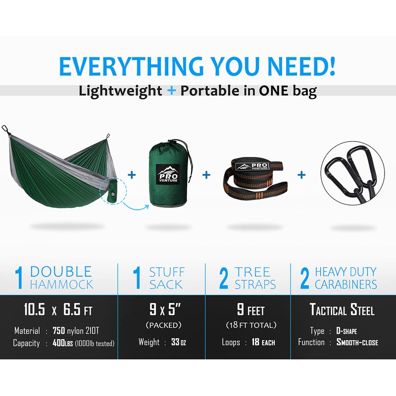 Pro Venture Camping Hammock 500 lb Capacity – Portable Double