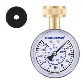 MEASUREMAN 2-1/2" Waterproof Pressure Gauge, 0-200 PSI/kPa, Blue Steel Case，Brass Fittings, 3/4” Female Hose Thread，Ideal for Irrigation Systems and Home Use