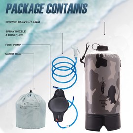 AFISHTOUR Portable Camping Shower Bag - 20L/5 Gallons Solar Shower Water Bag with Foot Pump, Hose and Shower Head - Camp Shower for Camping, Beach, Swimming, Hiking, Outdoor Trips (Grey)