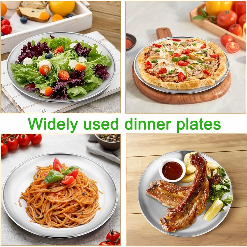 ORFCP 4 Stainless Steel Round Tableware, Stainless Steel Plate Camping,