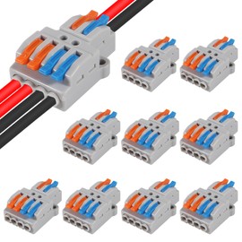 10 Pcs Lever Wire Connectors, Quick Wiring Cable Connector Push-in Conductor Terminal Block (2 in 4 Out)