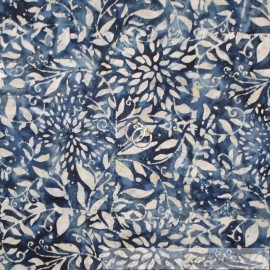 Kona Bay BonEful Fabric FQ Cotton Quilt Blue Cream Flower Tone BATIK Swirl Scroll Small S