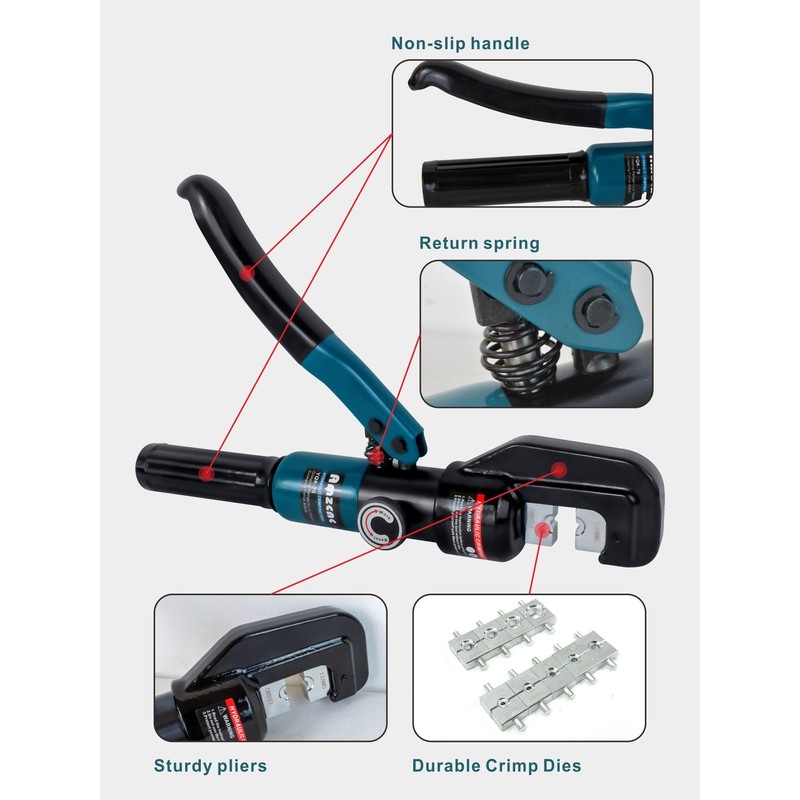 10 Ton Hydraulic Battery Cable Crimper – Single-Hand Return, 9