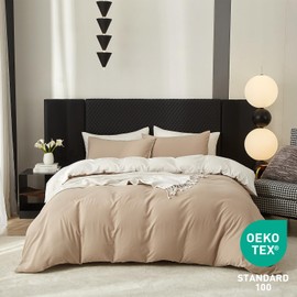 RSNIRCH Cotton Double Duvet Cover Beige Taupe Cream White Soft Reversible Bedding Set Double Bed Quilt Cover with 2 Pillow Cases