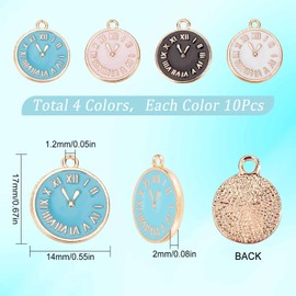 SUNNYCLUE 1 Box 40Pcs 4 Colors Clock Charms Bulk Clock Charm Chrismas New Year Charms Time Watch Charms for Jewelry Making Charm DIY Bracelet Necklace Earrings Beginners Adult Women Crafts Supplies