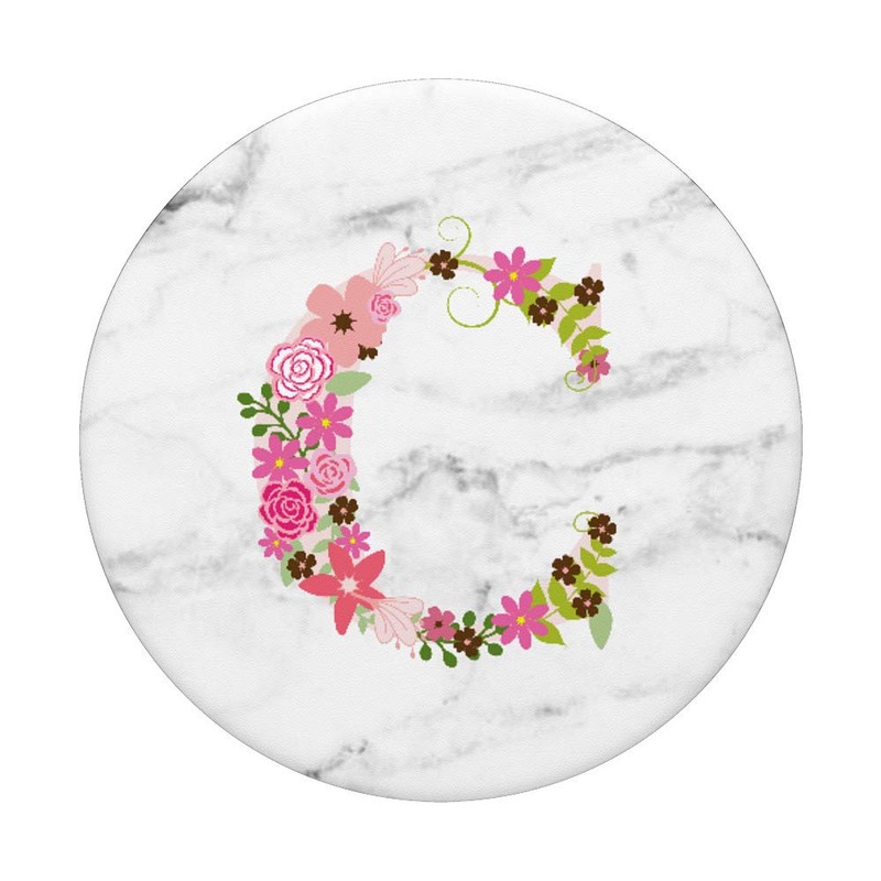 WHITE MARBLE PHONE GRIP PINK LETTER C INITIAL - C