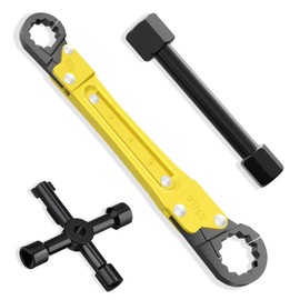LAISGOO Plumbing Tools - Angle Stop Wrench & Angle-On Kit - Professional Plumbers Wrench for Installing New Compression Angle Stop & Removing Compression Ring - 4-Way Utility Key Included