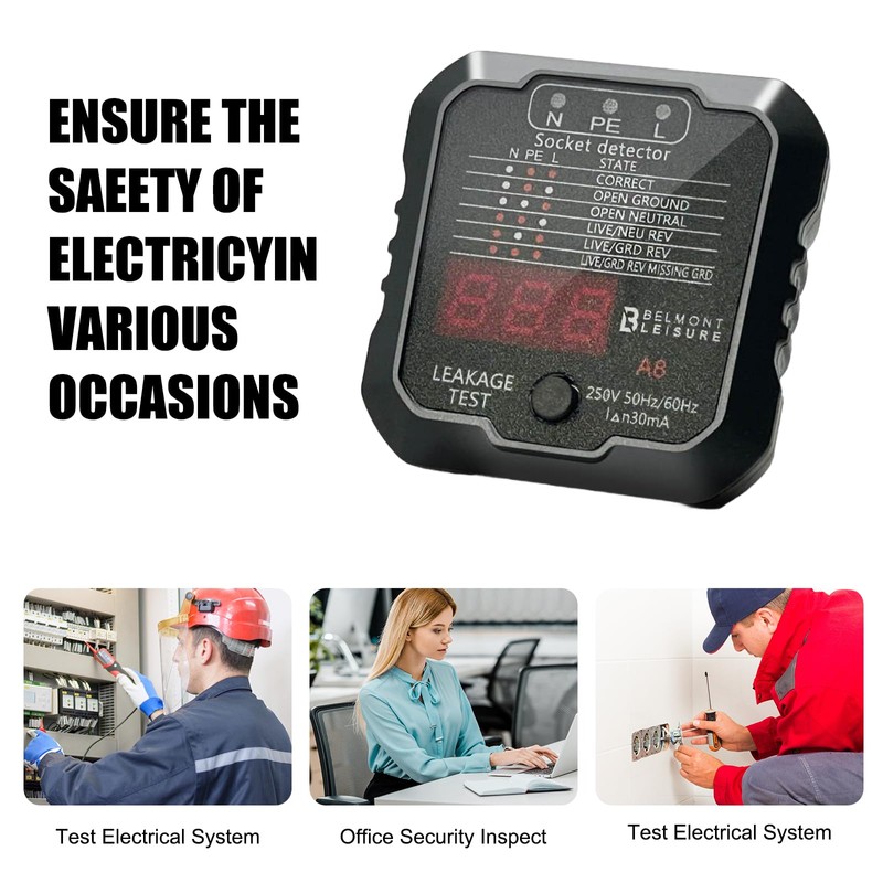 Belligern Plug Socket Tester, Mains Outlet Testerwith LED Indicators, Plug