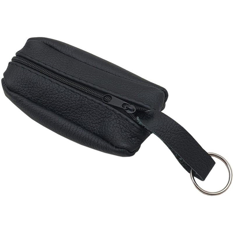 GENUINE LEATHER KEY BAG WITH 2 COMPARTMENTS IN BLACK MADE