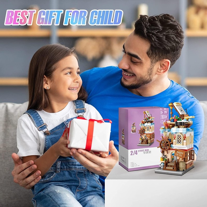 FULHOLPE Street View Nautical House Building Blocks, 380Pcs Architecture Model