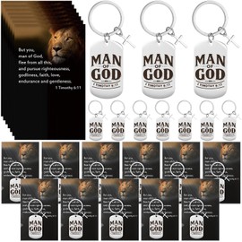 Aurelema 20 Sets Father's Day Gift Bulk Man of God Keychains Inspirational Christian Religious Gift for Dad Church Men Pastor