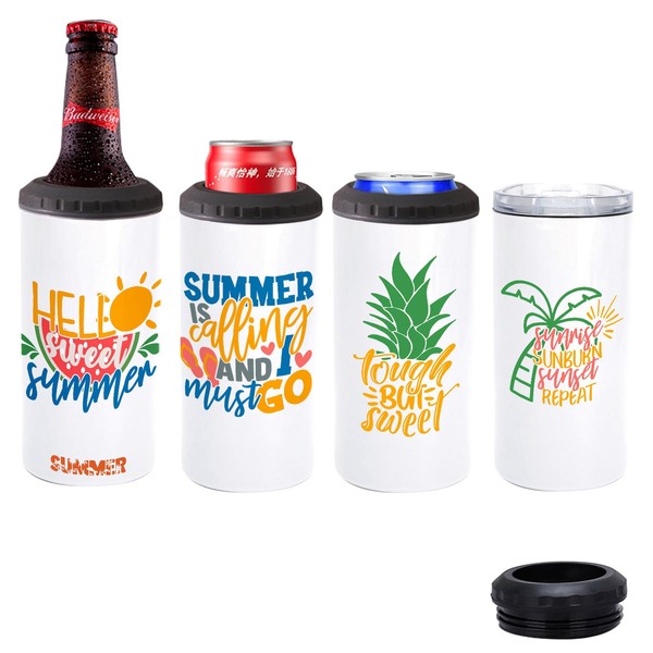 ZREGGUR 1 Pack 16 oz Sublimation Blank tumblers Skinny 4 in 1 Can Cooler with 2 lid Stainless Steel Double Wall Insulated Beer Bottle Holder Slim Can Coolers for Drinks
