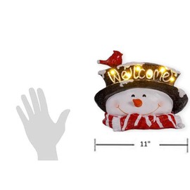 The Bridge Collection 11" Christmas Light-Up Snowman with Cardinal Welcome Sign - LED Light Christmas Figurine for Winter Decor