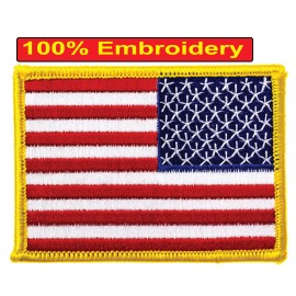 Skyhawk 2x REVERSE AMERICAN FLAG EMBROIDERED PATCH iron-on GOLD BORDER US United States