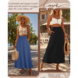 Ficerd 3 Pack Women's Maxi Long Skirts with Pockets, A Line Ankle Length High Waisted Flowy Soft Cotton Summer Casual Skirts(Peach Pink, Denim Blue, Black,Medium)
