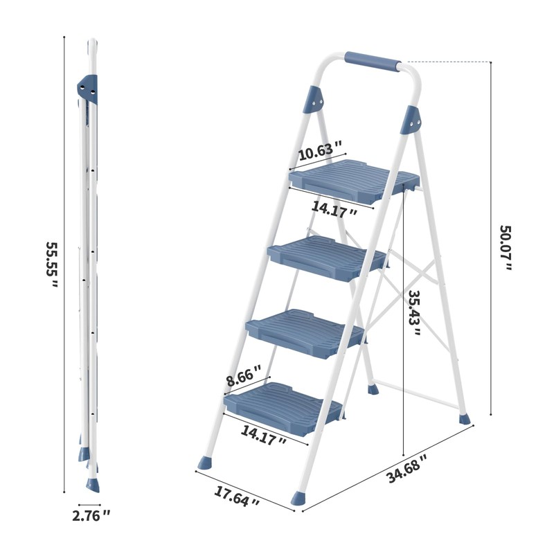KINGRACK 4 Step Ladder, Sturdy Step Stool with Handrail, Anti-Slip