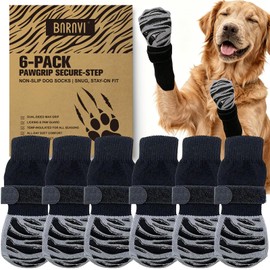 Juego de 6 Calcetines Antideslizantes para Perros, Protectores de Patas con Correas Ajustables, Agarre Antideslizante para Perros Pequeños, Medianos y