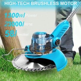 Brushless Weed Wacker‌, Electric Weed Eater Cordless, with 2×4.0Ah Battery Battery Powered Stringless Grass Trimmer, Lightweight Brush Cutter, with 2 Types Blades, Easy Assembly for Lawn Yard Garden