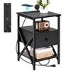 Livofloral End Table with Wireless Charging Station, Black Side Tables