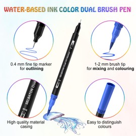 SELBATON 24 Colors Dual Tip Brush Pens Set,Fine Tip 0.4mm and 1-2mm Watercolour Brush Tip,Water-Based Markings with Journal Markers,for Coloring and Drawing,Sketches,Markers