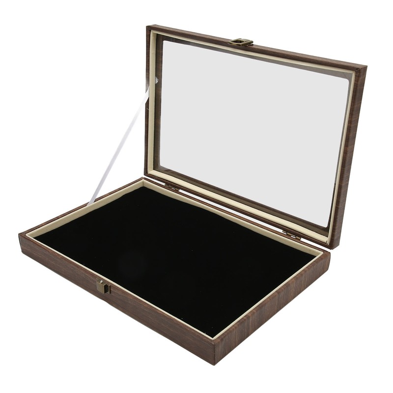Pin Display Case Large Black PU Leather Dustproof Glass Widely