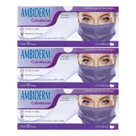 Ambiderm Cubre Bocas Morado Ambiderm Termosellado Plisado 150 Pz