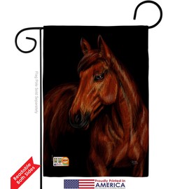 Breeze Decor Horse Burlap Garden Flag Set with Stand Animals Barnyard Animal Cow Rooster Farmhouse Pet Nature Farm Creature Small Decorative Gift Yard House Banner Double-Sided Made in USA 13 X 18.5