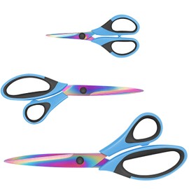 Scissors, Sharp Titanium Blades, Soft Grip Handle, Multi-Purpose Scissors Set of 3 Suitable for Families, Office, and School Use, Blue Black
