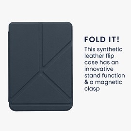 kwmobile Origami Case Compatible with Kobo Clara BW/Colour Case - Slim PU Leather Cover with Stand - Dark Blue