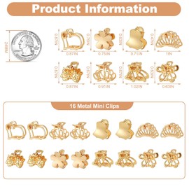 Ouligay 16 Pack Mini Flower Hair Clips Metal Small Hair Claw Clips Gold Decorative Heart Bow Little Tiny Hair Clips Nonslip Bangs Pins Hair Accessories for Women Girls 8 Styles