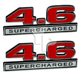 4.6 Liter Engine Supercharged Emblems in Red & Chrome - 5" Long Pair