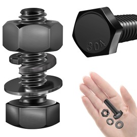 Mywish (10 Sets) 1/4-20 x 1 Hex Head Stainless Steel Bolts and Nuts with Flat & Lock Washers, 304 Stainless Steel 18-8, Fully Threaded, Black Oxide, 1/4 Bolt