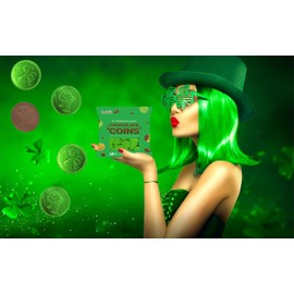 Saint Patrick's Day 25 Clover Shamrock Leprechaun Green Coins, Premium Belgian Milk Chocolate Nut-Free Candy, Kosher (25-Pack)